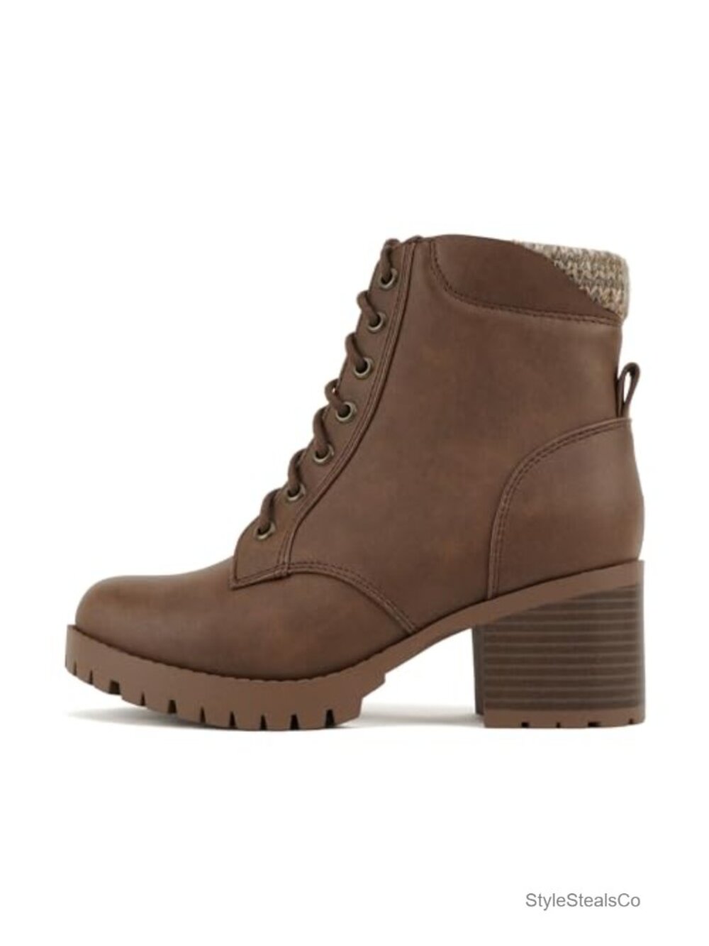 Combat Ankle Bootie Chunky Heel Lug Sole Side Zip Lace Up
